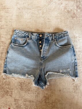 High-Rise Light Blue Distressed Women's Jean Shorts